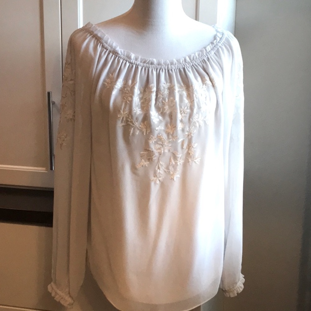 WHBM Long Sleeve Embroidered Blouse -EUC